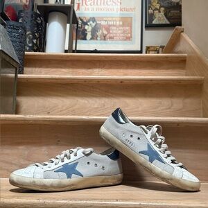 Golden Goose Super-Star Low Sneaker - Off-white/Steel Blue/Navy Men’s 10US/43EU